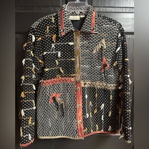 Monterey Bay Vintage Artsy Embellished Tapestry Cotton/Silk Jacket Women’s Sz M
